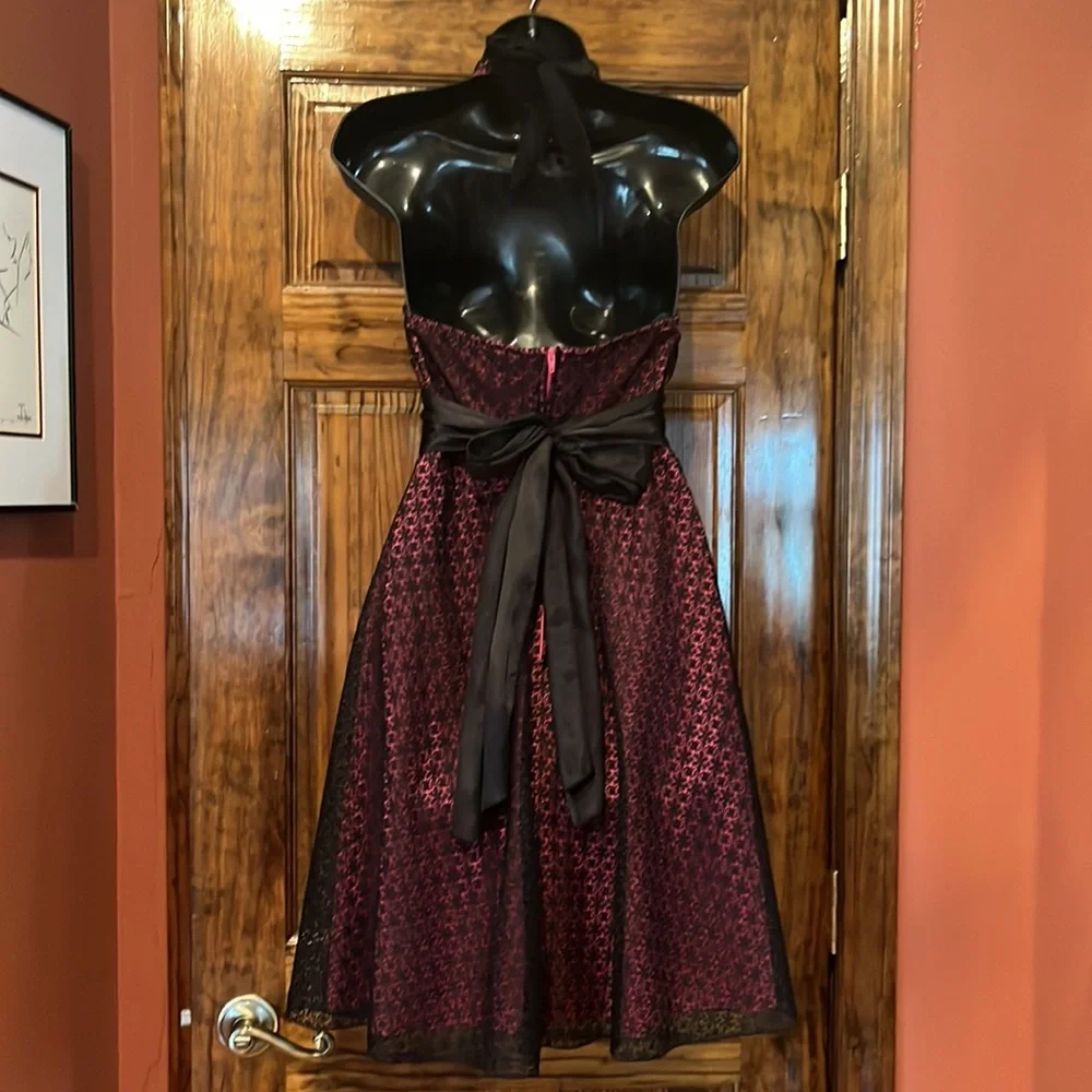 Pink & Black Lace Halter Dress